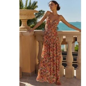 ANTHROPOLOGIE Floral Romantic Elegant Sexy Flowy Prom Wedding Maxi Dress
